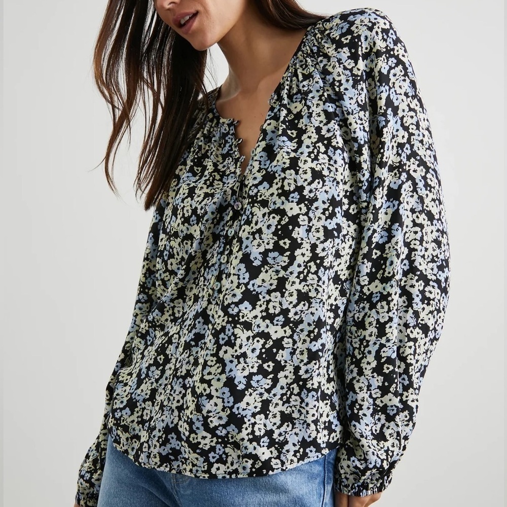 Rails NWT Indi Top Midnight Meadow Floral size XL Long Sleeve Popover - Picture 3 of 13